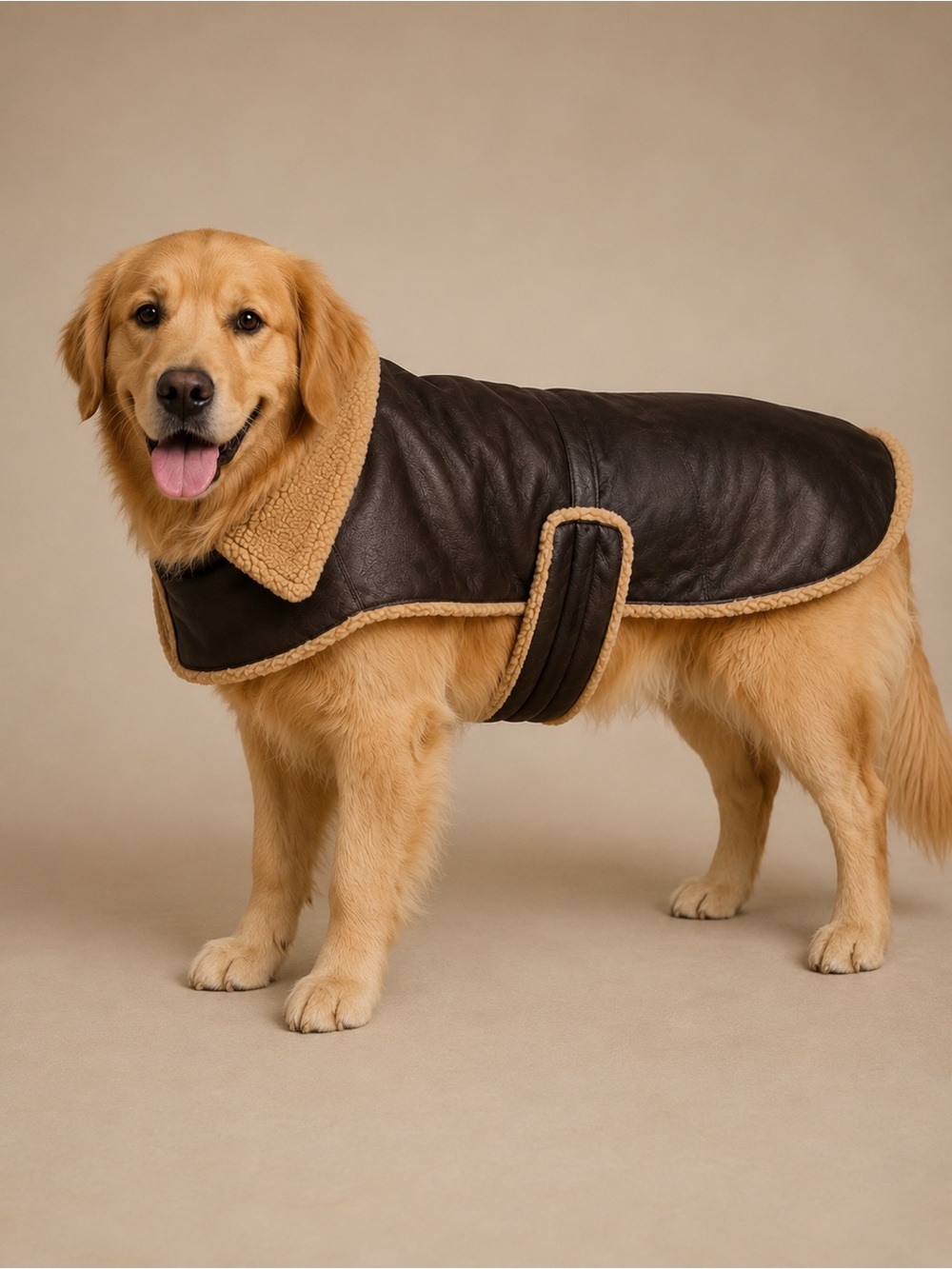 Companion Road Sherpa Fleece Dog Coat Jacket XL Brown Faux Leather Pet Apparel